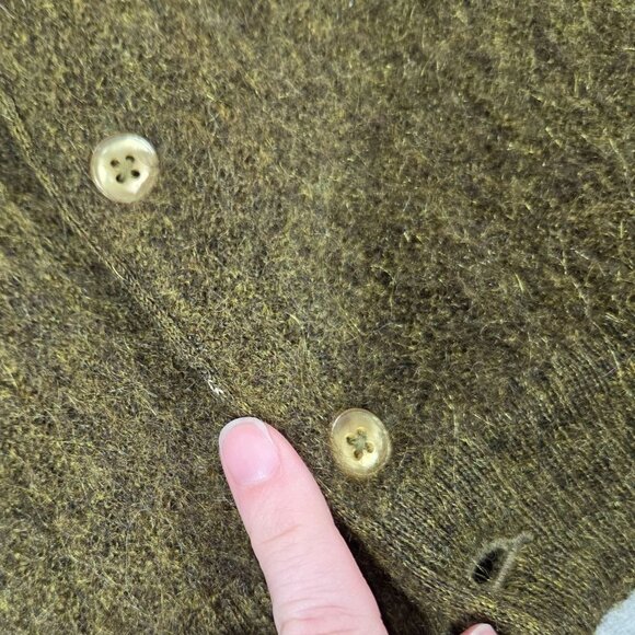 Vintage 60s 70s Mohair Cardigan Mens Medium Army Green Fuzzy Grunge Kurt Cobain - Picture 5 of 12